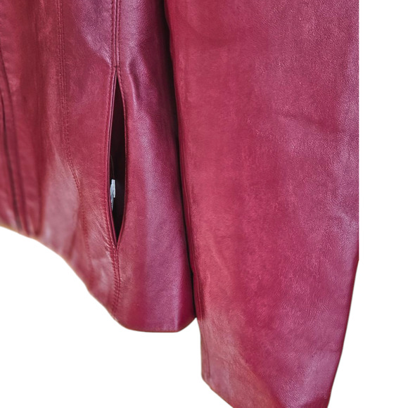 Siena Women's Leather Jacket Biker Full Zip Collar Red Size Large - Picture 4 of 12